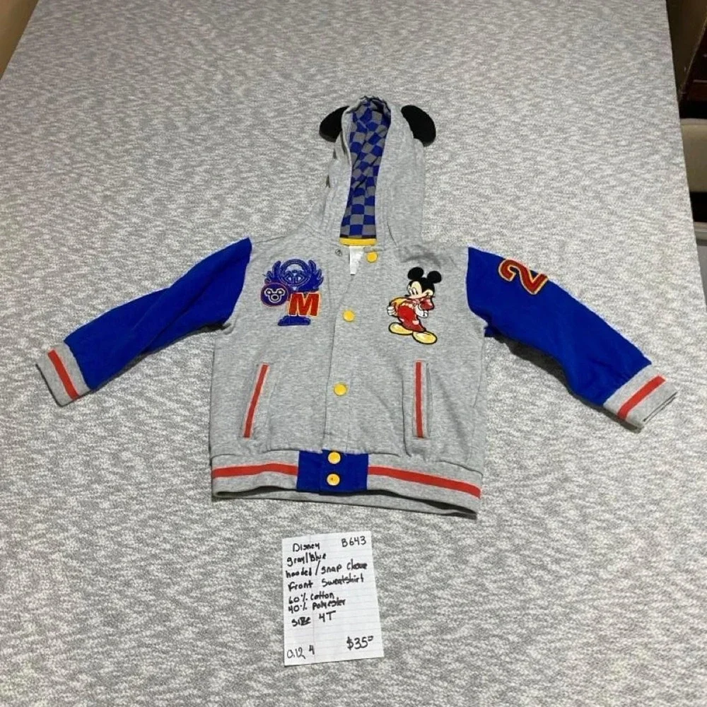 Disney Mickey Mouse gray & blue hooded jacket snap closure kid size 4T. SKU-B643
